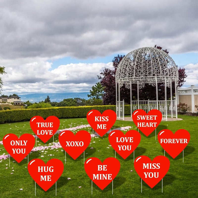 PhyLence 10-Piece Valentine Heart Yard Signs with Stakes Decorations – Assorted Red Heart Messages 12 Inches Large Outdoor Valentine Sweetheart Signs for Lawn, Garden, Driveway, and Romantic Party Décor - Image 5